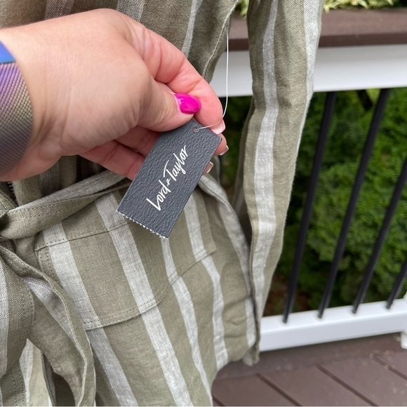 LORD & Taulor striped natural green and beige linen blazer zipped w belt Sz M - Picture 8 of 15